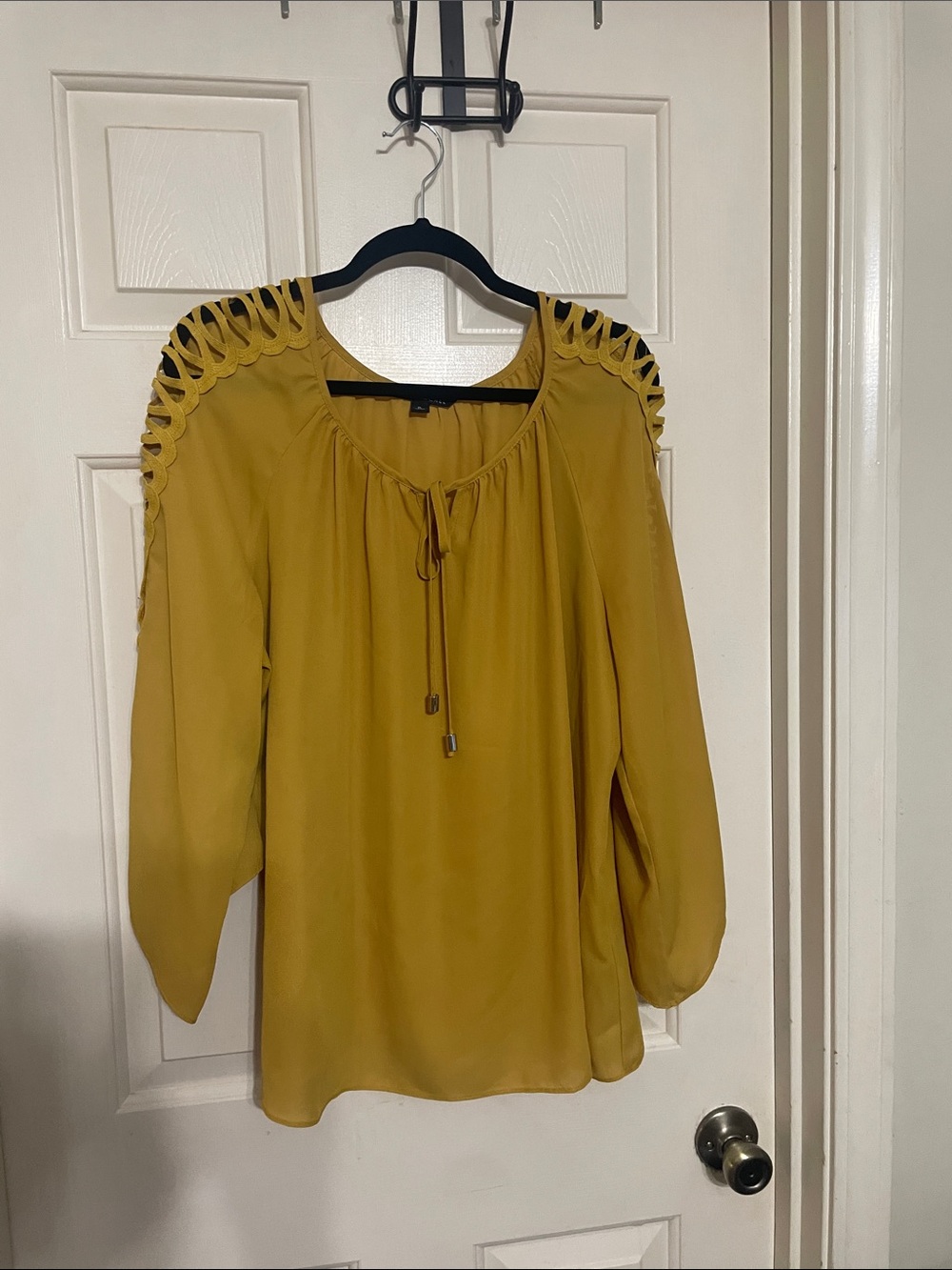 Zac & Rachel Mustard Yellow Cutout-Shoulder Peasant Blouse